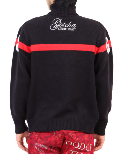 新品GOTCHA GOLFガッチャゴルフ タートルネックセーター 黒赤 XL