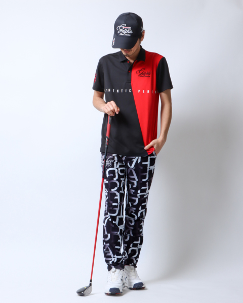 GOTCHA GOLF] 撥水 ストレッチ メッシュ 切替 総柄 ロングパンツ