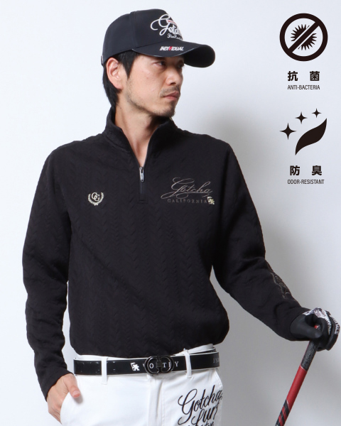 GOTCHA GOLF] 抗菌防臭 ケーブル ジャカード ハーフジップ ロンT