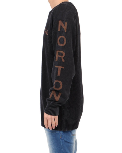 好評格安新品 Norton ノートン 191N1400 ウォッシャブル 袖ロゴ クルー セーター 長袖 ニット インディゴ L メンズ レディース Lサイズ